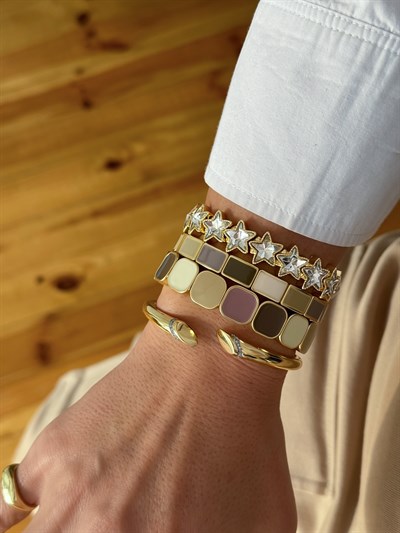 Özel Seri Kristal Taşlı Yıldız Figür Sıralı Lastikli Bileklik Kombini