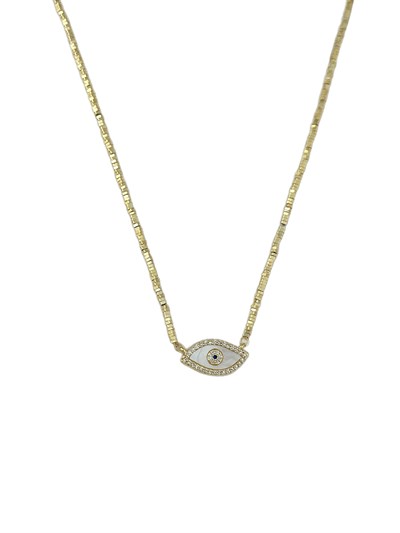 Özel Seri Küp Plaka Sıralı Sedefli Göz Figür Kolye (46 Cm)