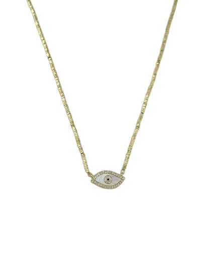 Özel Seri Küp Plaka Sıralı Sedefli Göz Figür Kolye (46 Cm)