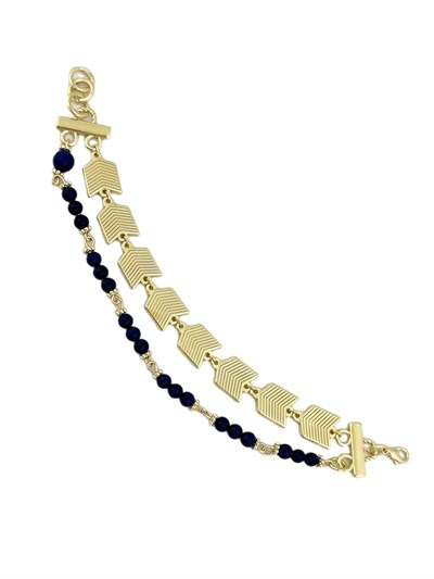 Özel Seri Lacivert Boncuk Detay İşlemeli Gold Plaka İkili Bileklik ( 18 Cm )
