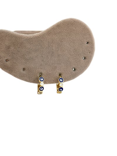 Özel Seri Lacivert Nazar Detay Daire Zirkon Taşlı Halka Küpe (İç Çap:1.2 Cm)