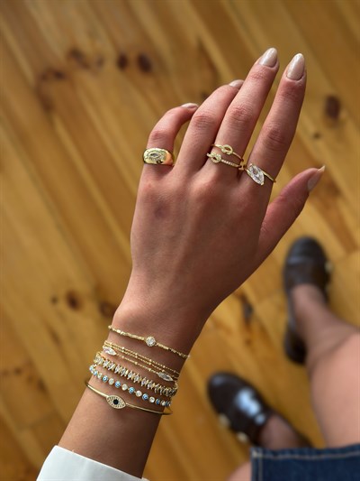 Özel Seri Lacivert Taş Detay Göz Figür Kelepçe Bileklik Kombini