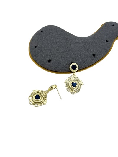 Özel Seri Lacivert Zirkon Taşlı Vintage Kalp Küpe