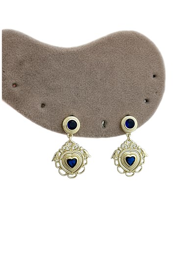 Özel Seri Lacivert Zirkon Taşlı Vintage Kalp Küpe