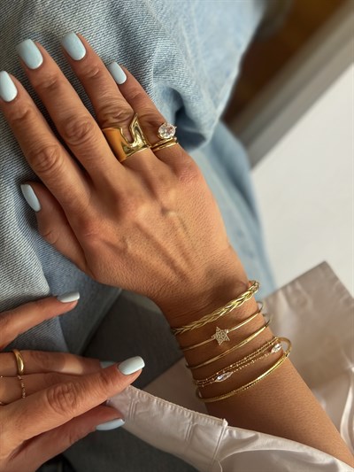 Özel Seri Lazer Kesim Desenli Ajda Model Kelepçe Bileklik Kombini