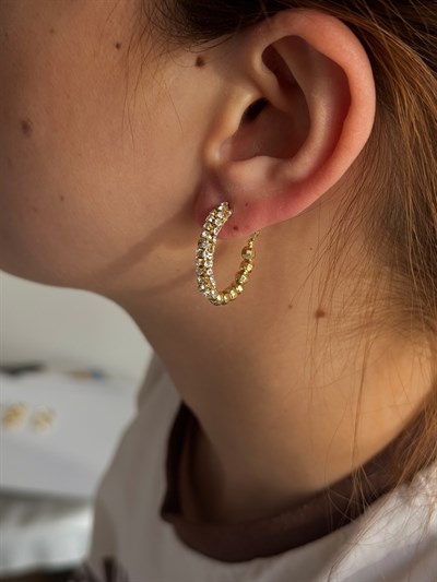 Özel Seri Lazer Kesim Dorika ve Zirkon Taşlı Biye Sıralı Halka Küpe (İç Çap:1.8 Cm)