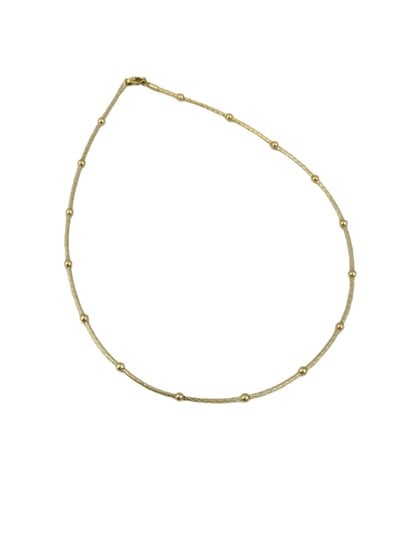 Özel Seri Lazer Kesim İşlemeli ve Topçuk Detay Tel Choker Kolye ( 43 Cm )