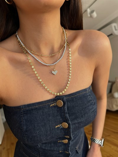 Özel Seri Lazer Kesim İşlemeli ve Topçuk Detay Tel Choker Kolye Kombini