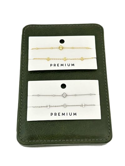 Özel Seri Lazer Kesim İşlemeli Yonca Figür İkili Bileklik ( 22 Cm )