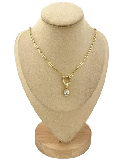 Özel Seri Markiz Kesim Oval Zirkon Taşlı Ataç Zincir Kolye ( 55 Cm )