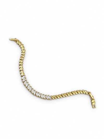 Özel Seri Markiz Kesim Oval Zirkon Taş Detay Plaka Sıralı Bileklik ( 19 Cm )
