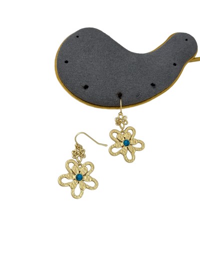 Özel Seri Mini Firuze Taş Detay Gold Plaka Vintage Küpe