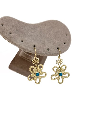 Özel Seri Mini Firuze Taş Detay Gold Plaka Vintage Küpe