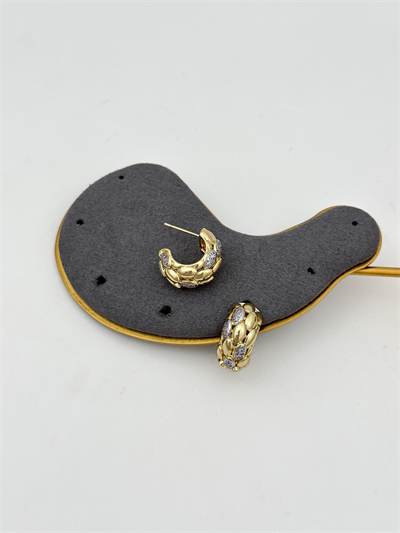 Özel Seri Yılan Motif Oval Plaka Ve Zirkon Taş Detay C Model Küpe