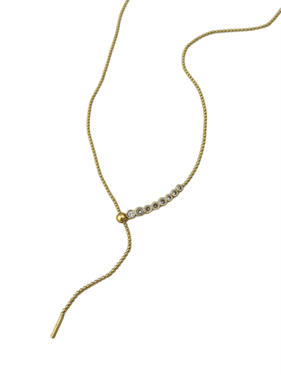 Özel Seri Nokta Zirkon Taş Detay Asansör Zincir Y Model Dekolte Kolye (60 Cm)