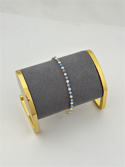 Özel Seri Nokta Zirkon Taş Ve Turkuaz Nazar Sıralı Bileklik (20 Cm)