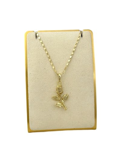 Özel Seri Nostalji Zincirde Plaka Gül Kolye ( 45 Cm )