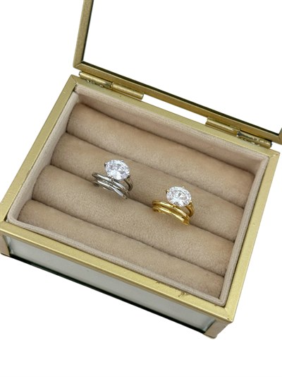 Özel Seri Oval İri Zirkon Taşlı Dolama Model Serçe Parmak Yüzük (İç Çapı 1.5 cm )