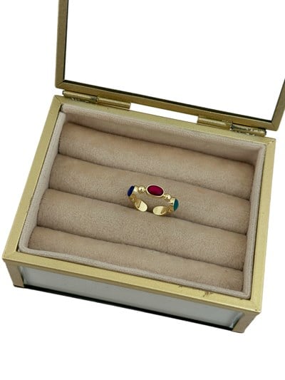 Özel Seri Oval Renkli Taşlı Tasarım Yüzük