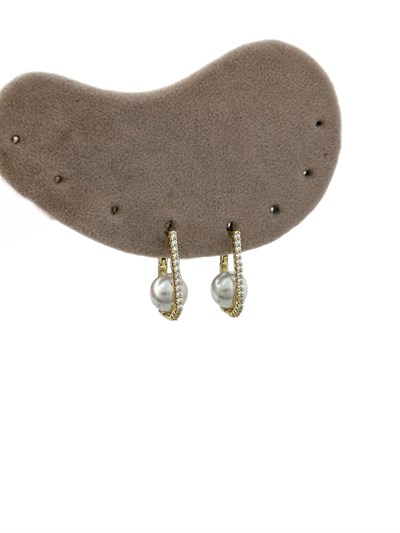 Özel Seri Oval Zirkon Taşlı Küpe İçi Top İnci Detay Küpe