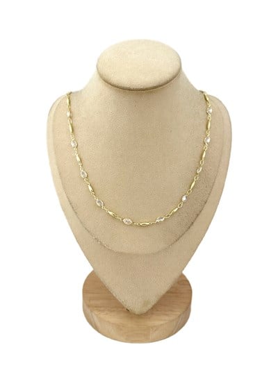 Özel Seri Oval Zirkon Taşlı ve Plaka Topçuklu Kolye ( 60 Cm )