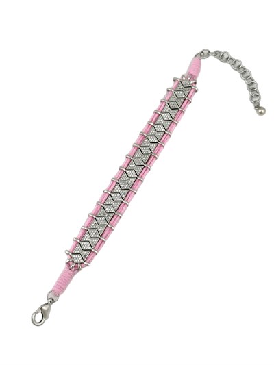 Özel Seri Pembe Örgü İpli Tasarım Zirkon Taşlı Bileklik ( 22 Cm )