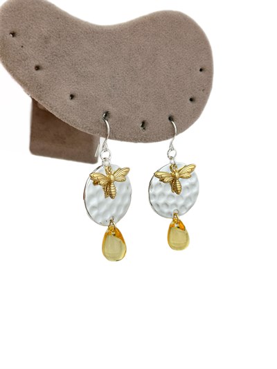 Özel Seri Petek Üzeri Arı Figür Taş Sallantılı Küpe