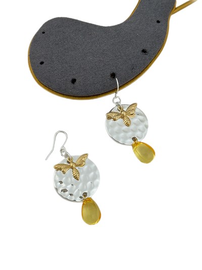 Özel Seri Petek Üzeri Arı Figür Taş Sallantılı Küpe