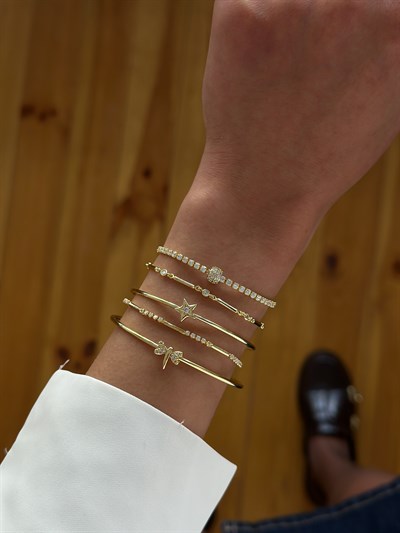 Özel Seri Plaka İçi Zirkon Taşlı Yıldız Figür Kelepçe Bileklik Kombini