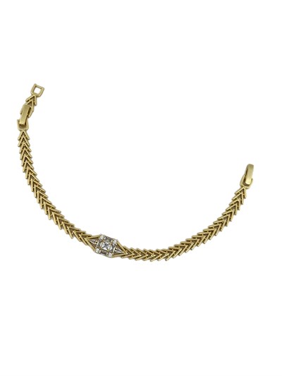 Özel Seri Plaka V Geçişli Zirkon Baget Taş Detay Bileklik ( 18 Cm )