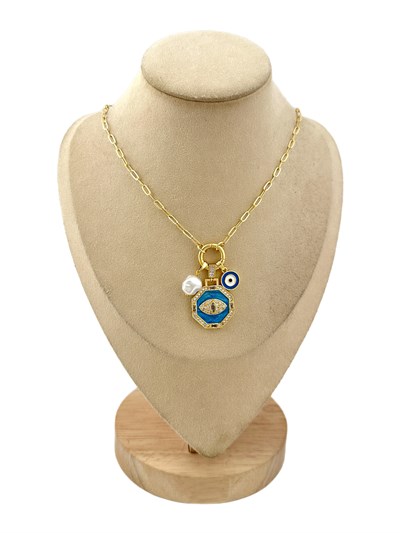 Özel Seri Renkli Mine Üzeri Zirkon Taşlı Göz Figür Tasarım Charm Kolye ( 48 Cm )