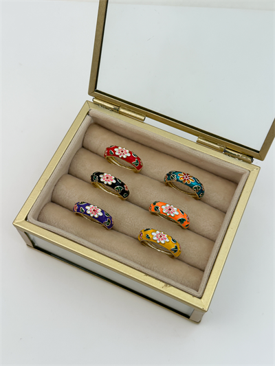 Özel Seri Renkli Mineli Çiçek Figür Yüzük (S Beden Uyumludur)