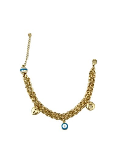 Özel Seri Renkli Mineli Çoklu Charm Sallantılı Tasarım İkili Zincir Bileklik ( 22 Cm )