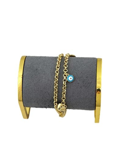 Özel Seri Renkli Mineli Çoklu Charm Sallantılı Tasarım İkili Zincir Bileklik ( 22 Cm )
