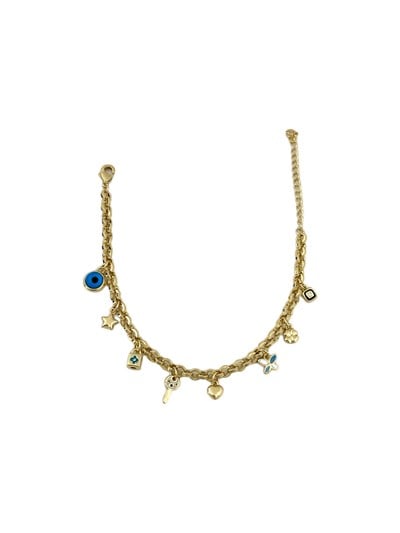 Özel Seri Renkli Mineli Çoklu Charm Sallantılı Tasarım Bileklik ( 22 Cm )