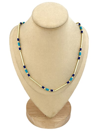 Özel Seri Renkli Mineli Gold Çubuk Plaka Detay Kolye ( 54 Cm )