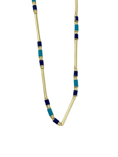 Özel Seri Renkli Mineli Gold Çubuk Plaka Detay Kolye ( 54 Cm )