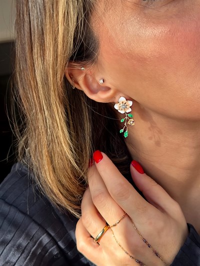 Özel Seri Renkli Mineli Mini İnci Detay Çiçek Figür Küpe