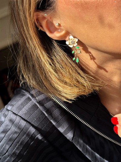 Özel Seri Renkli Mineli Mini İnci Detay Çiçek Figür Küpe