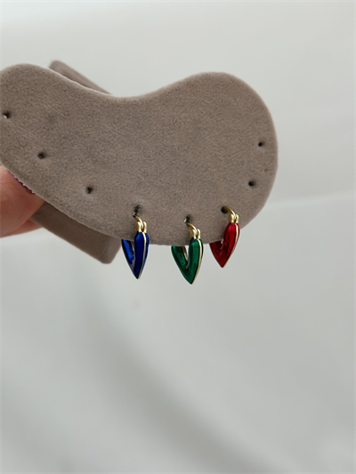 Özel Seri Renkli Mineli Üçlü Kalp Set Küpe