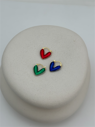 Özel Seri Renkli Mineli Üçlü Kalp Set Küpe