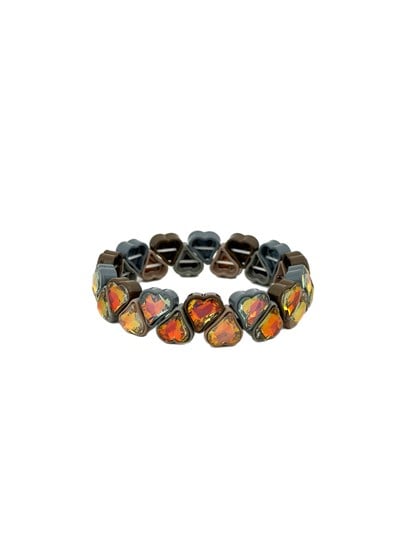 Özel Seri Renkli Yanar Döner Kristal Taşlı Lastikli Kalp Sıralı Bileklik