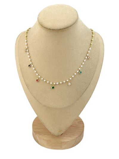 Özel Seri Renkli Zirkon Taş Sallantılı İnci Kolye ( 47 Cm )