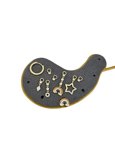 Özel Seri Renkli Zirkon Taşlı Gökkuşağı Detay Çoklu Charm Küpe