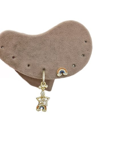 Özel Seri Renkli Zirkon Taşlı Gökkuşağı Detay Çoklu Charm Küpe