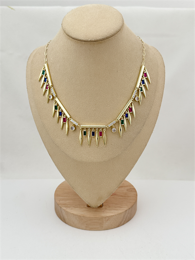 Özel Seri Renkli Zirkon Taşlı Plaka Sallantılı Tasarım Kolye ( 50 Cm )