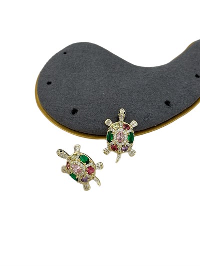 Özel Seri Renkli Zirkon Taşlı Tasarım Kaplumbağa Küpe