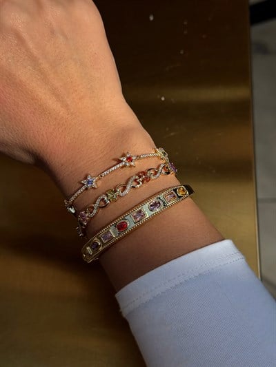Özel Seri Renkli Zirkon Taşlı Yıldız Figür Tasarım Bileklik Kombini