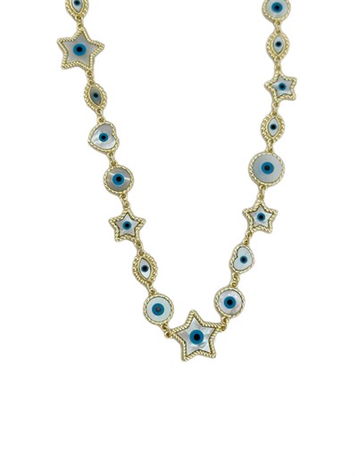 Özel Seri Sedef Taş Üzeri Nazar Detay Çoklu Figür Kolye (  47 Cm )