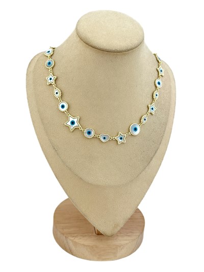 Özel Seri Sedef Taş Üzeri Nazar Detay Çoklu Figür Kolye (  47 Cm )